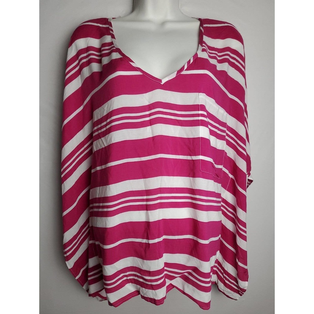 Womens Size Small Karen Kane Pink Stripe V-Neck Scarf Top